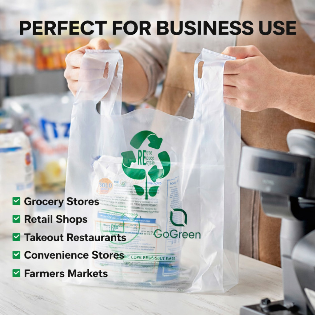 Clear Plastic T-Shirt Grocery Bags 3 Mil Heavy Duty Reusable 1/6 21x6.5x11.5