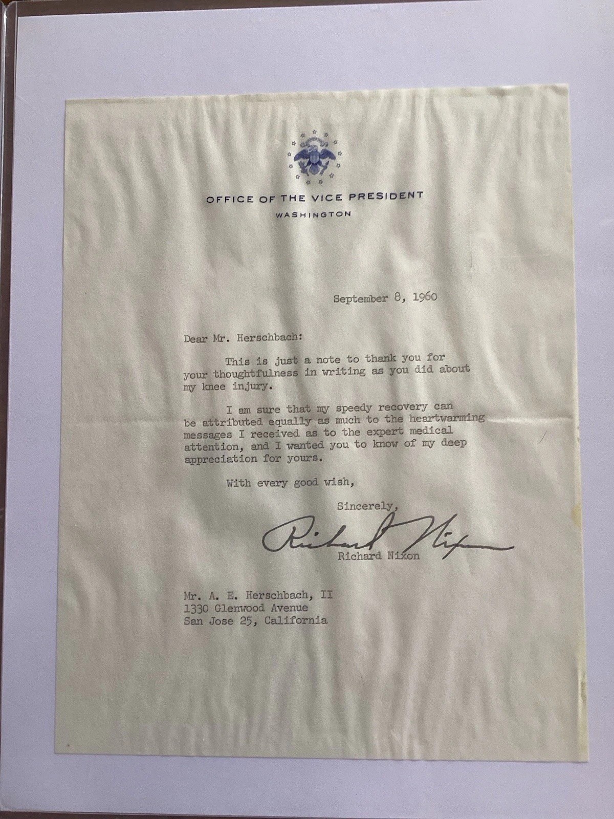 Vice President Richard Nixon Letter’s From South Bay Area California PAST!