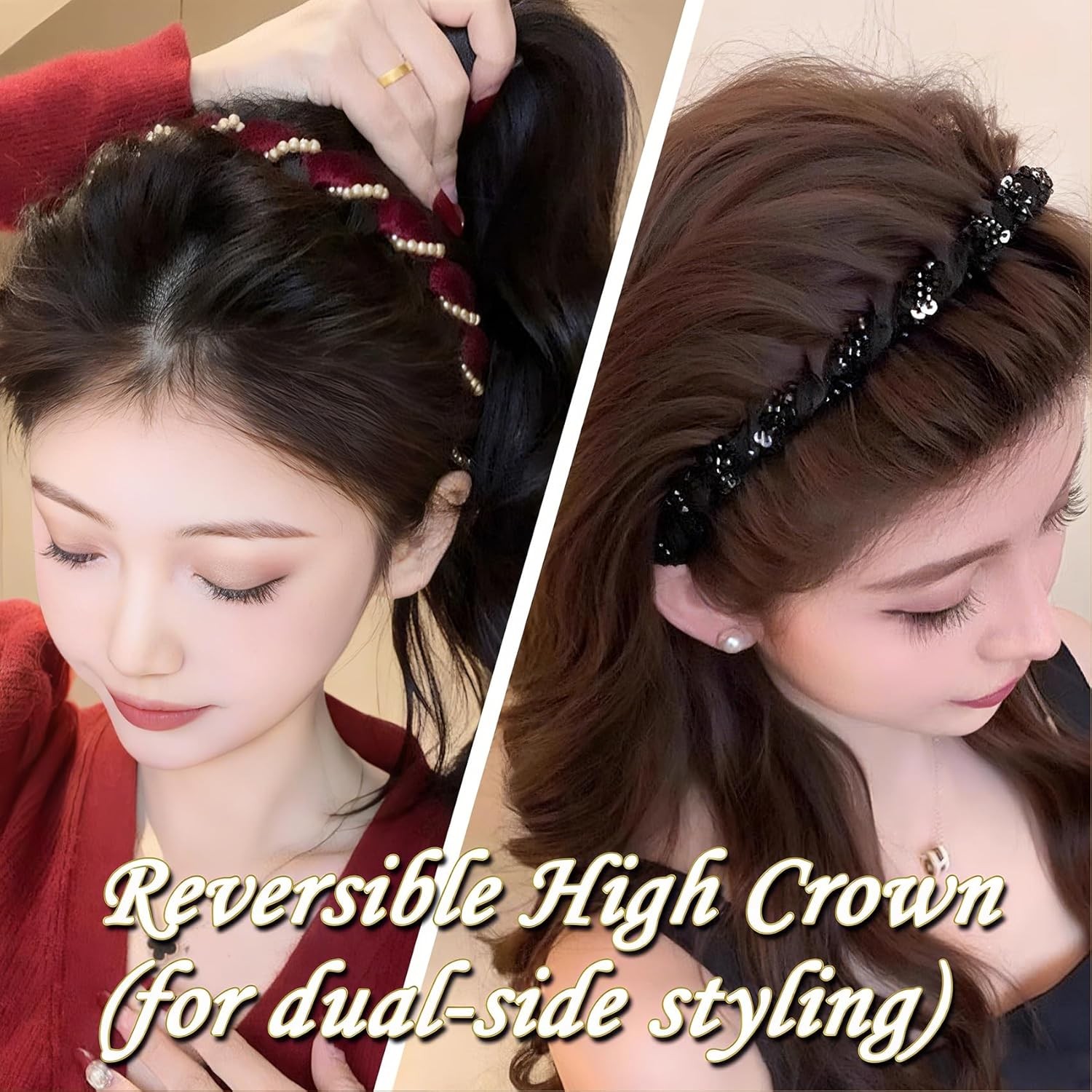 6Pcs Headbands with Teeth for Women Retro High Skull Pearl Headbands Non Slip
