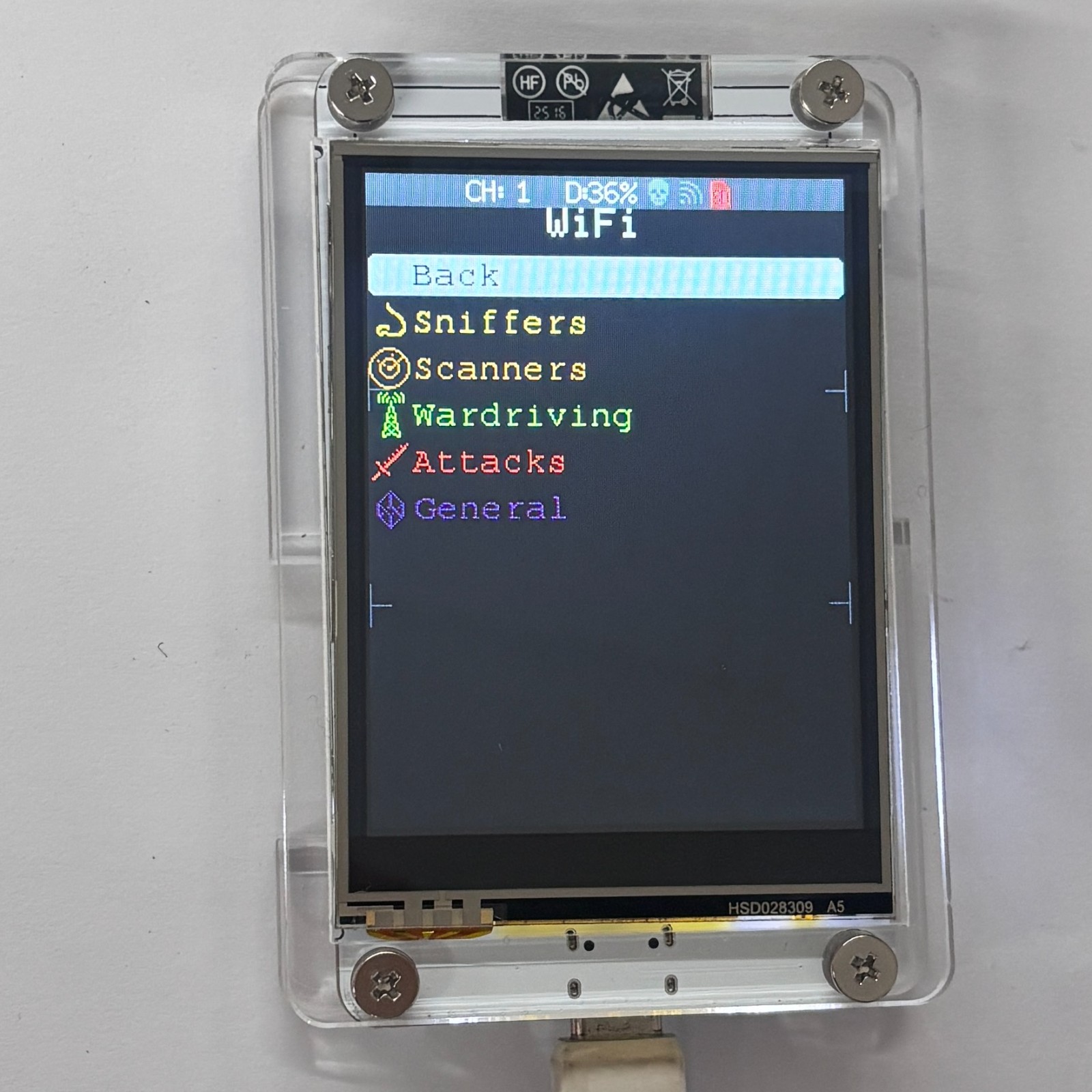 ESP32 Marauder WiFi BT Network Monitor 2.8" Touch Screen RSSI Data Readout