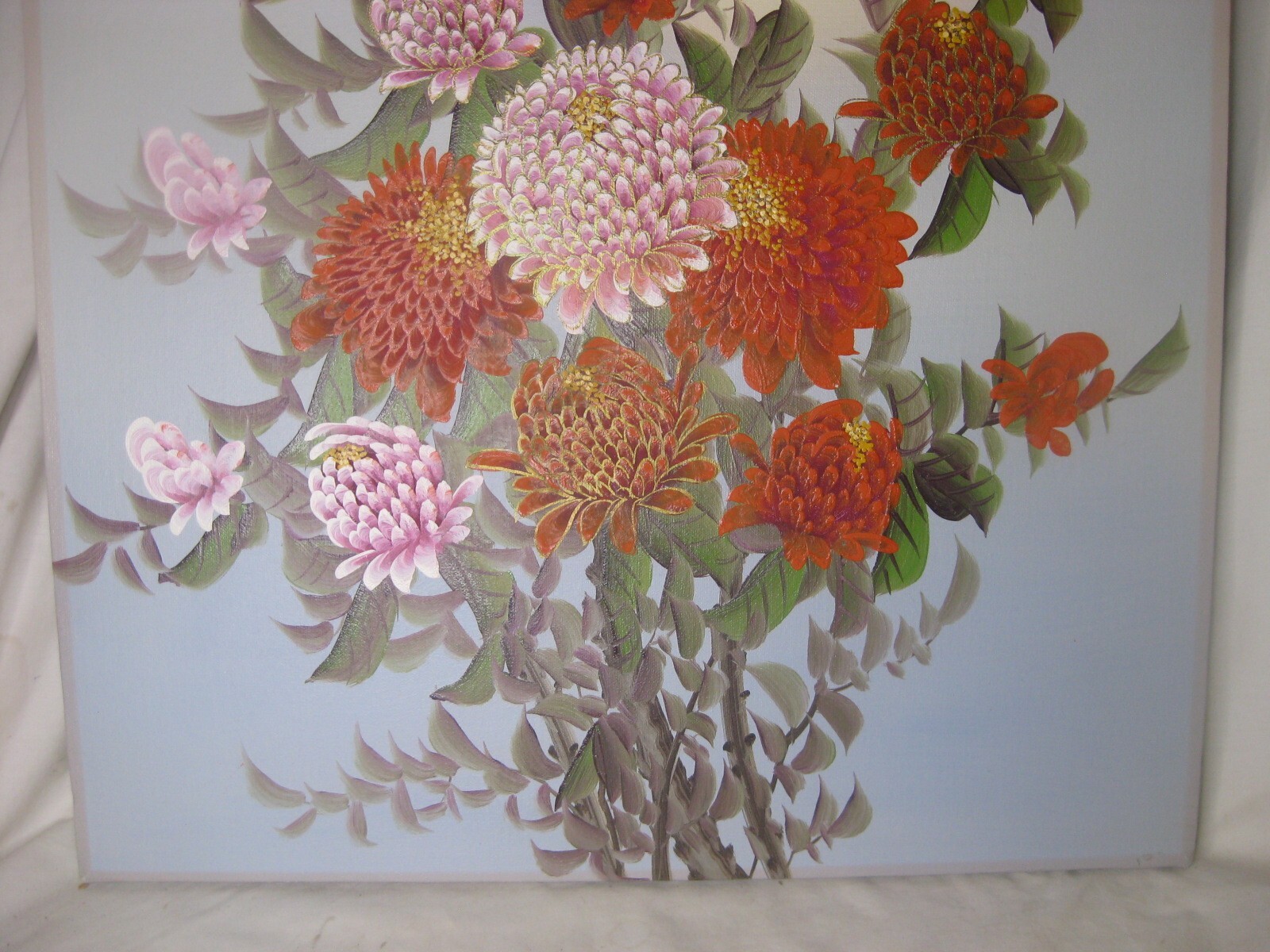 vintage Asian painting Chinese ? birds with flowers 20" x 24" original art *NOTE