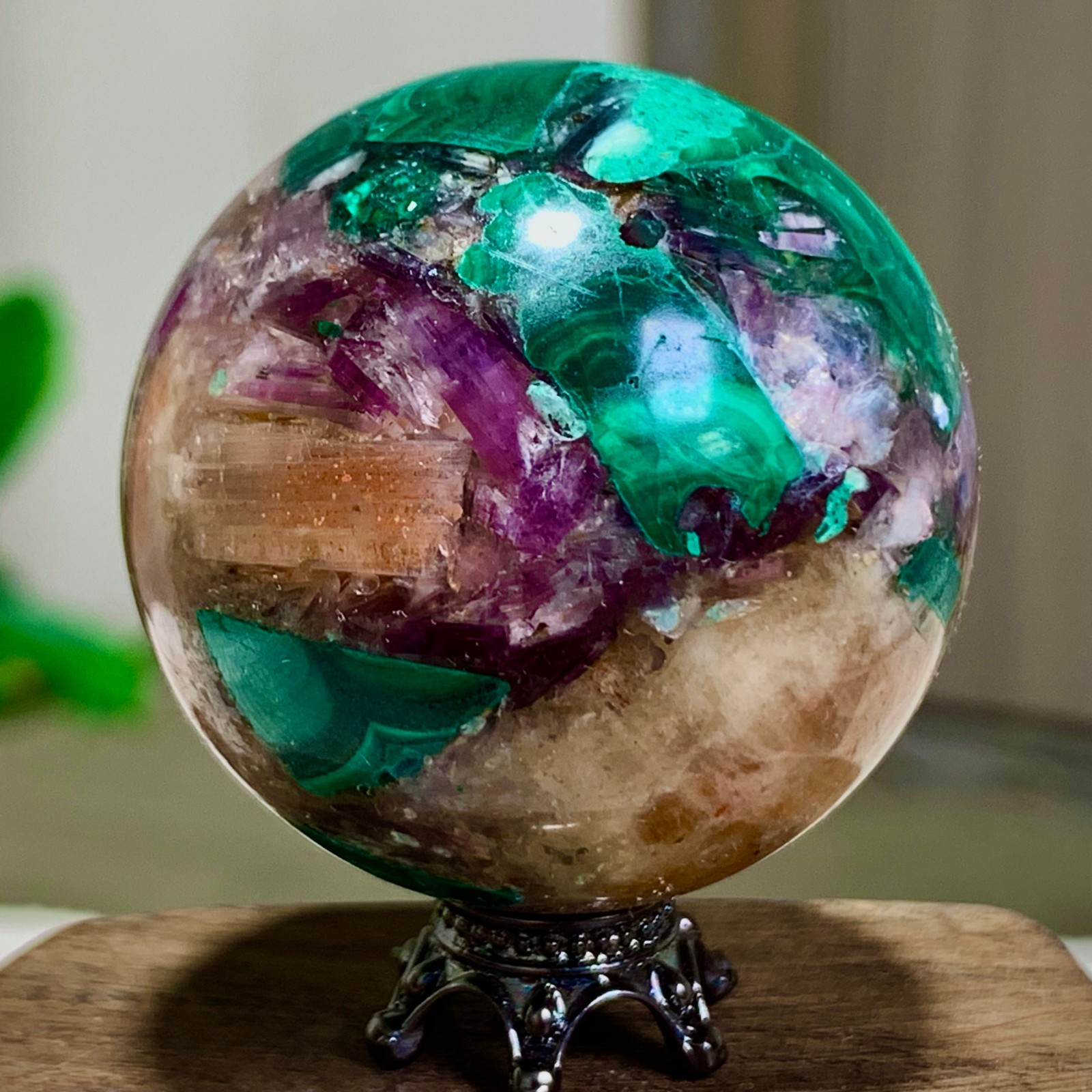 77G Newly discovered rare malachite purple mica symbiotic sphere restoration