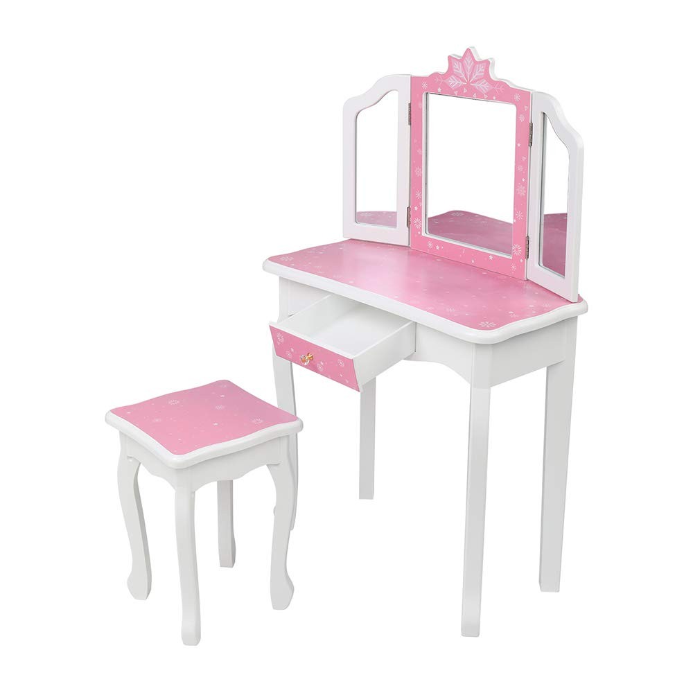 Vanity Table and Chair Set, Vanity Set with Mirror and Stool, Makeup Dressing...