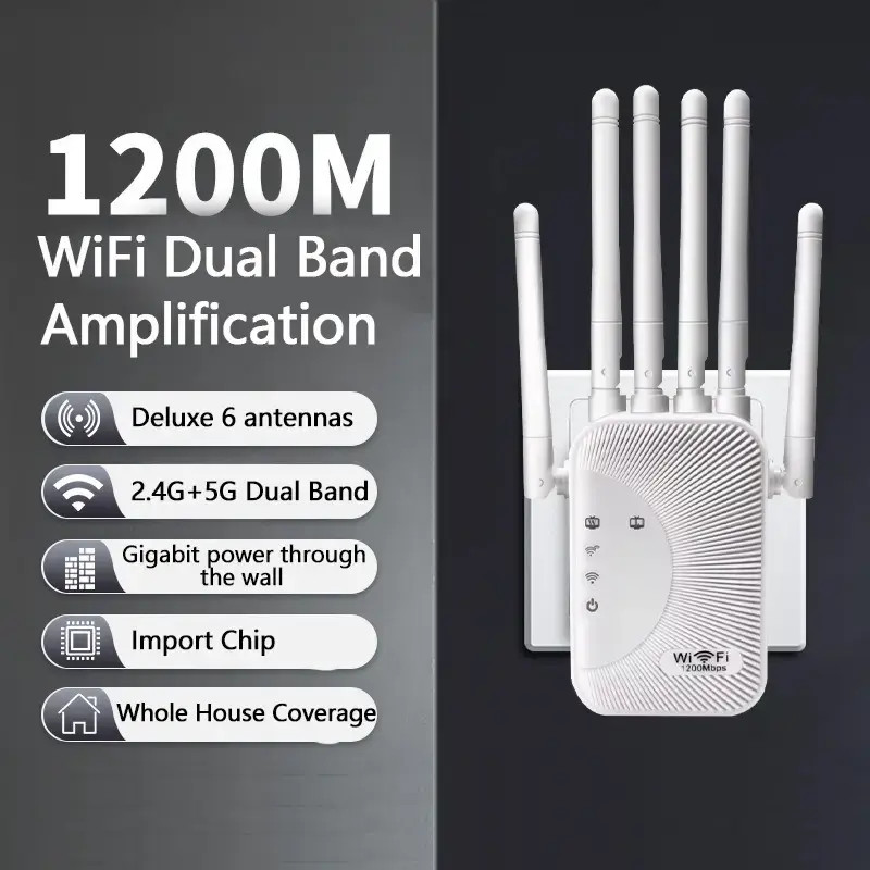 WiFi Extender 1200Mbps WiFi Booster Signal Amplifier w/ Dual Antennas & Ethernet