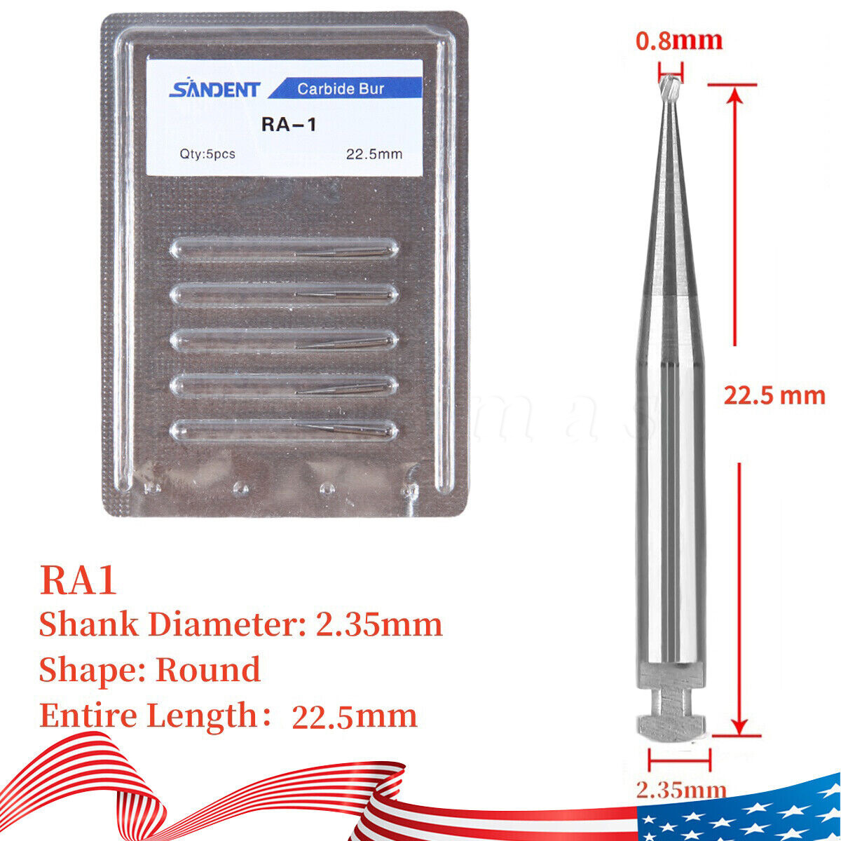 SANDENT Dental Tungsten Steel Carbide Burs Round RA Burs for Low Speed Handpiece