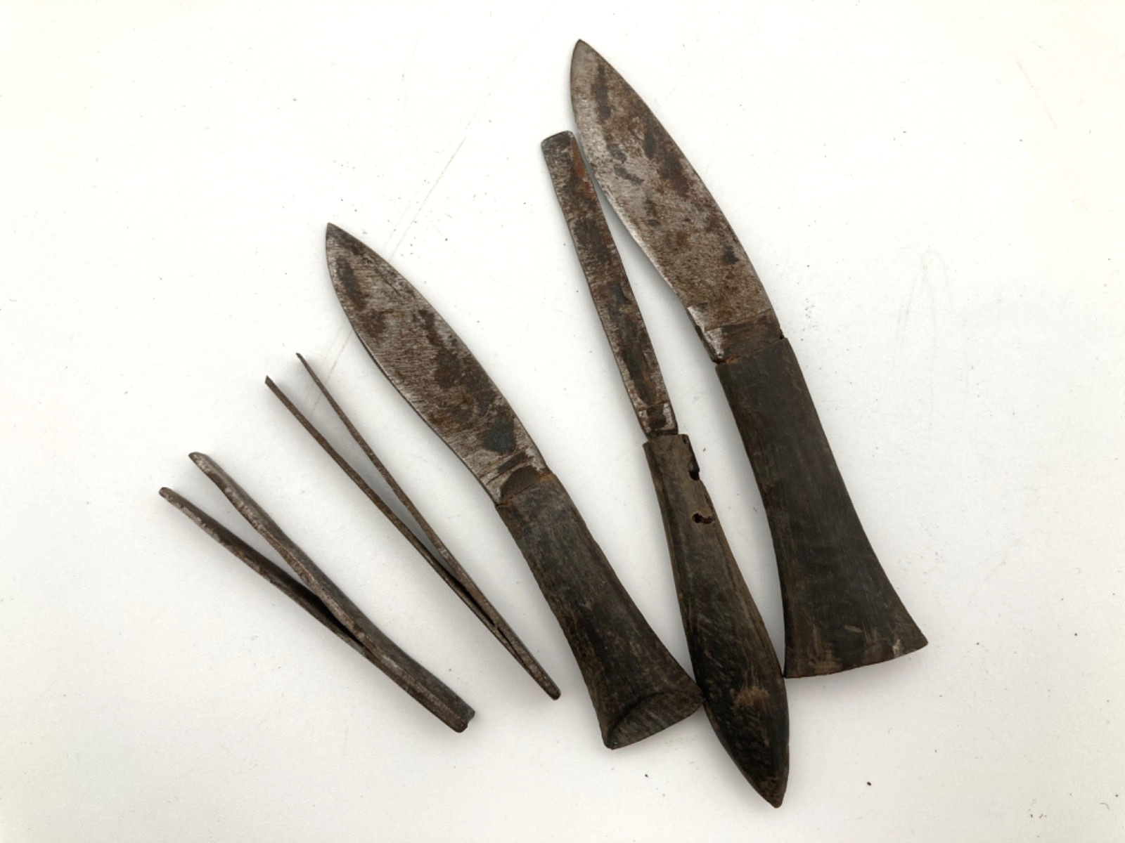 Vintage Kukri Knife Carved Wooden Handle & Leather Sheath Incomplete Set 17.5In