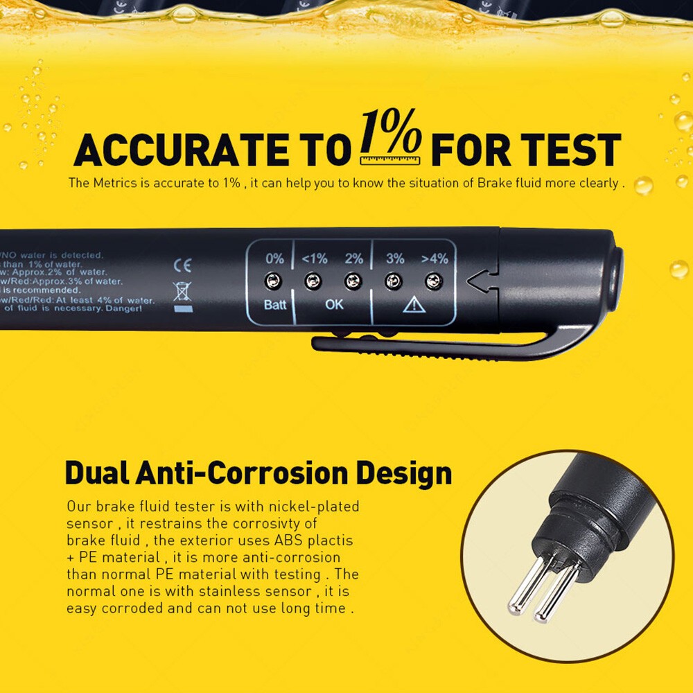 Brake Fluid Tester Pen 5 LED Auto Oil Moisture Diagnostic Tool For DOT3 DOT4DOT5