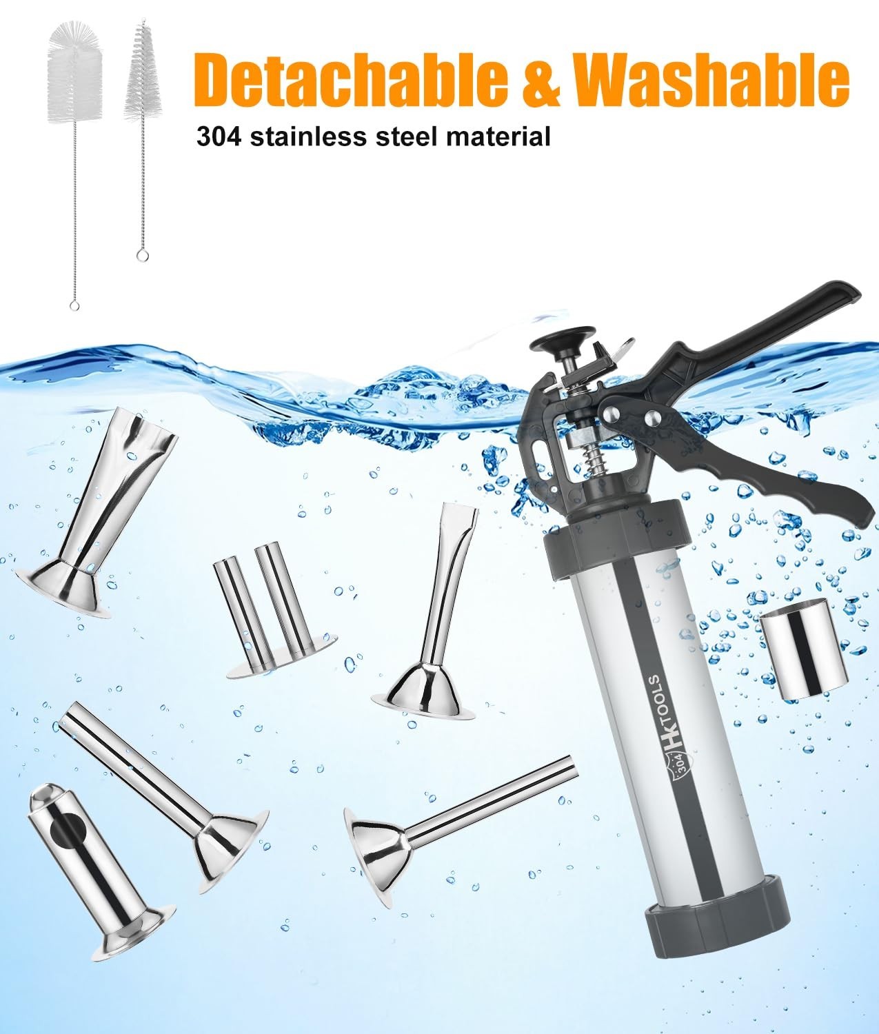 HK Jerky Gun Kits and Meatball Maker, 2.5 LB Stainless Steel Sausage Stuffer