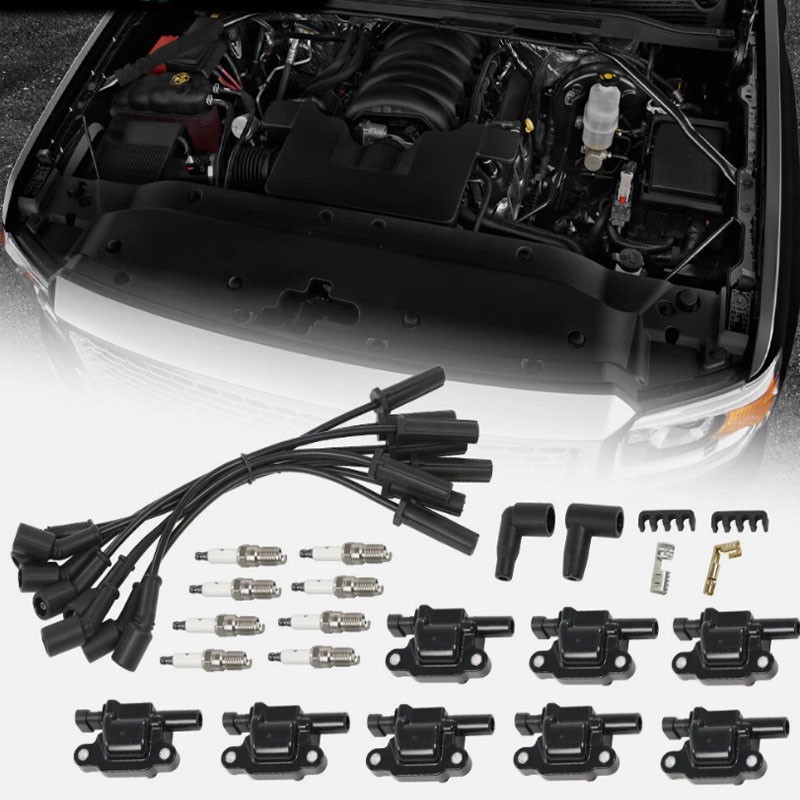 8X OEM Ignition Coil & Iridium Spark Plugs & Wires For Chevy GMC 5.3 6.2L UF413