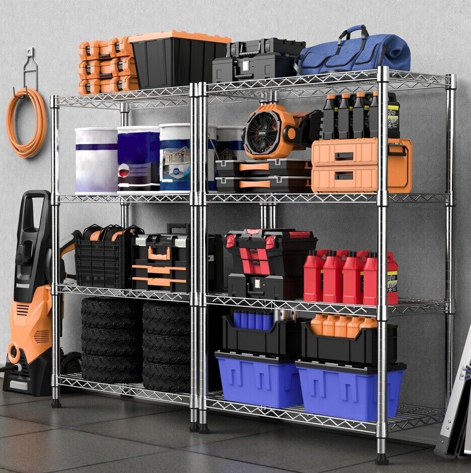 4Tier Steel Wire Storage Shelving 5-Tier Utility Shelving Unit with Wheels