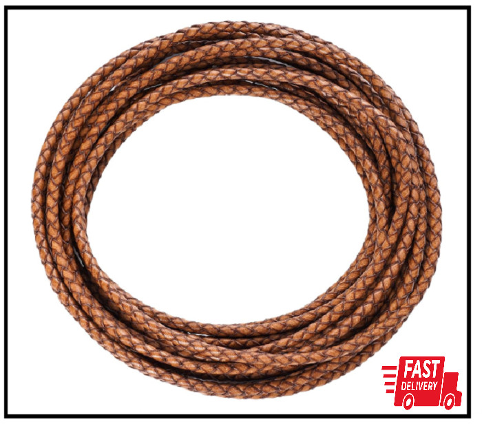 5.5 Yards Genuine Leather Cord 4mm Round Braided Bolo Leather Cord Brown