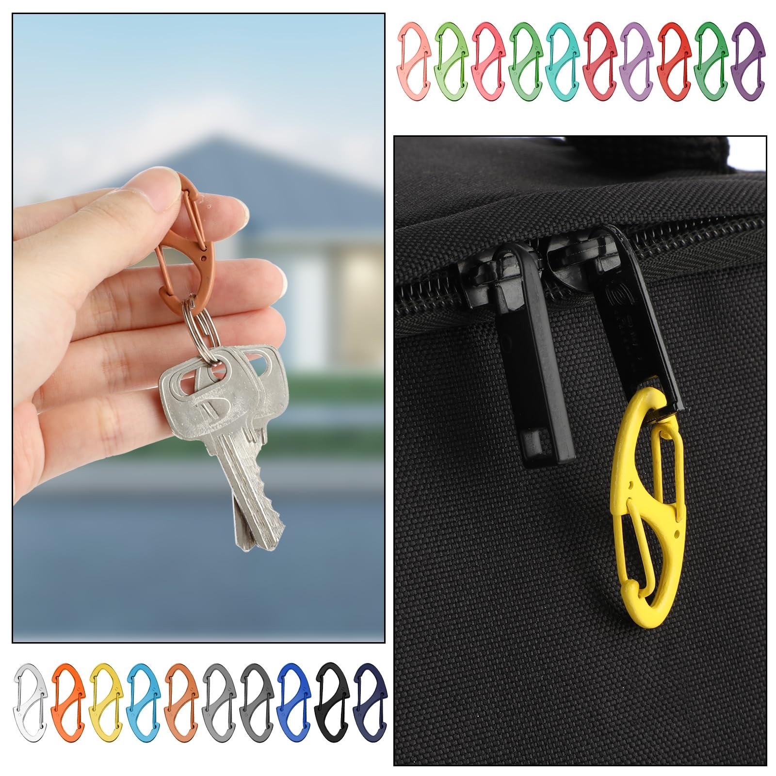 20 PCS Aluminum Carabiner Clips 1.6 Inch D Clips Ring Small Carbineers Keycha...