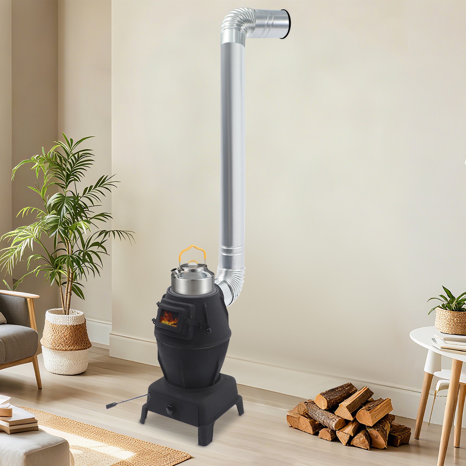 Fireplace Hot Tent Stove Wood Burning Stove Heating Cooking Stove w/Side Window