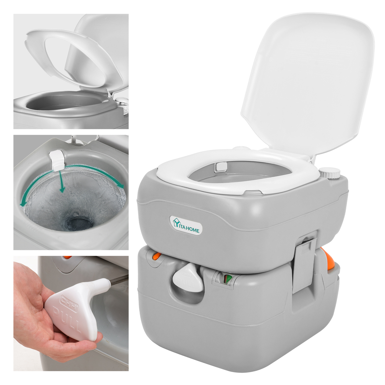 Camping Portable Toilet 5.8 GAL 22 L T-type Water Outlets Caravan Commode Potty