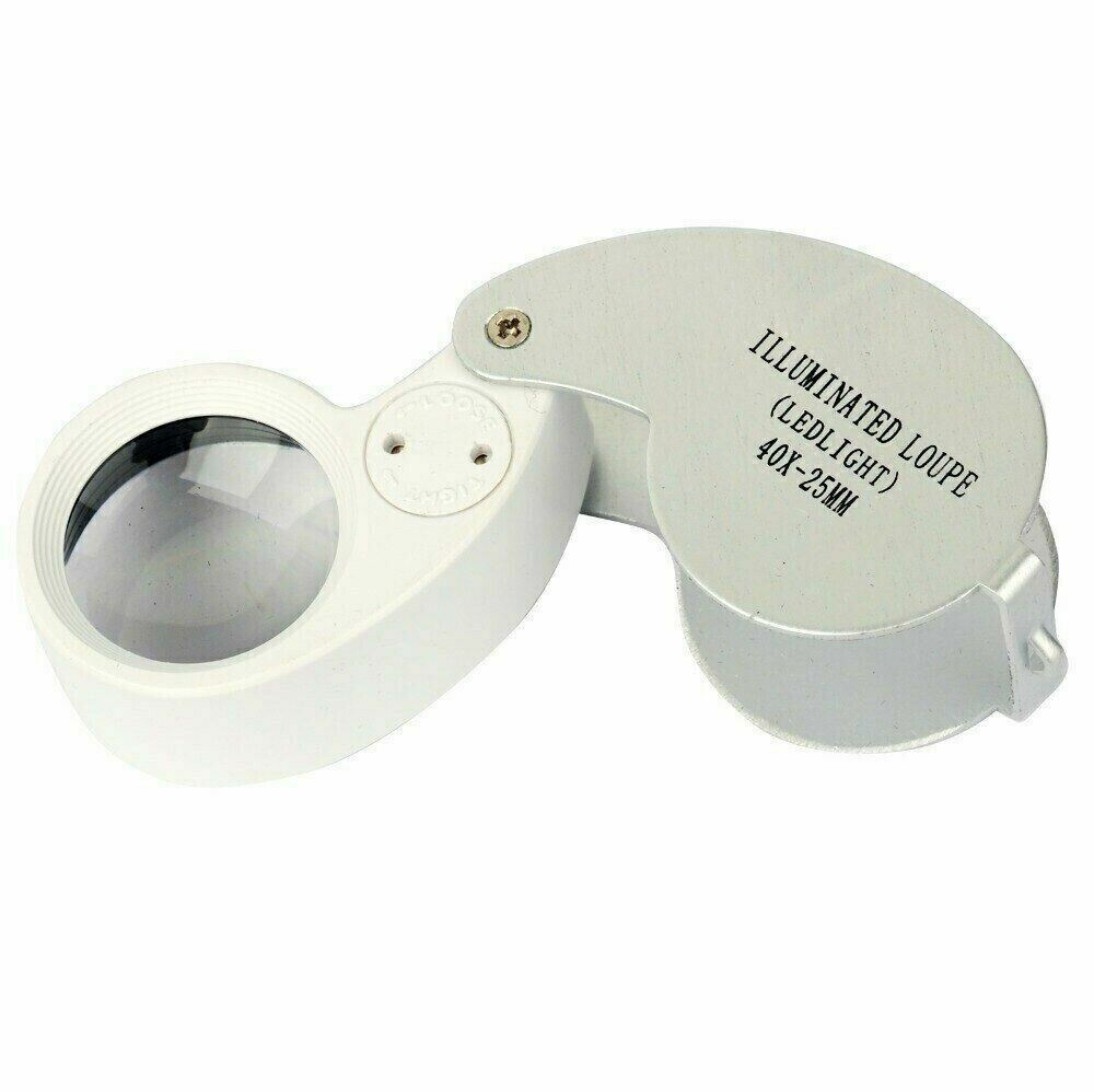 40X Magnifying Loupe Jewelry Eye Glass Magnifier LED Light Jewelers Loop Pocket