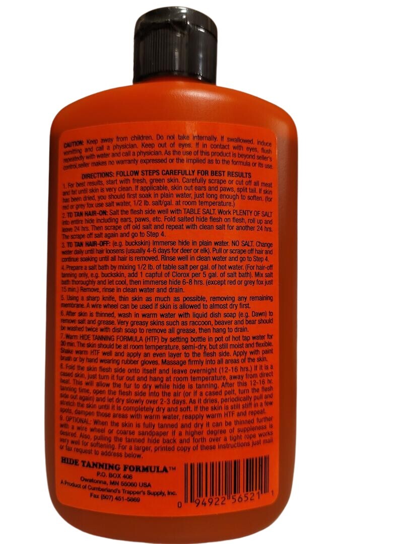 Deer Hunter's & Trapper's HIDE TANNING FORMULA 8 oz Bottle Sold By Lenon Lures
