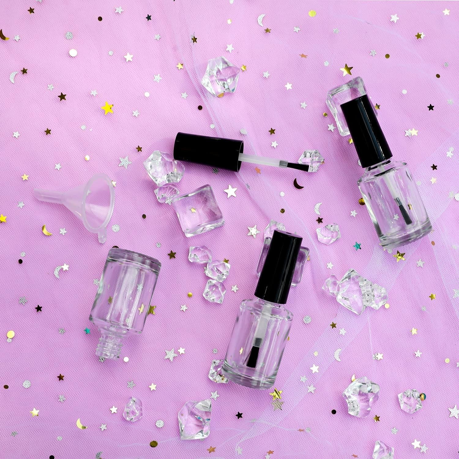 Empty Nail Polish Bottles with Brush Cap, 15ml Empty Glass Refillable Nail Po...