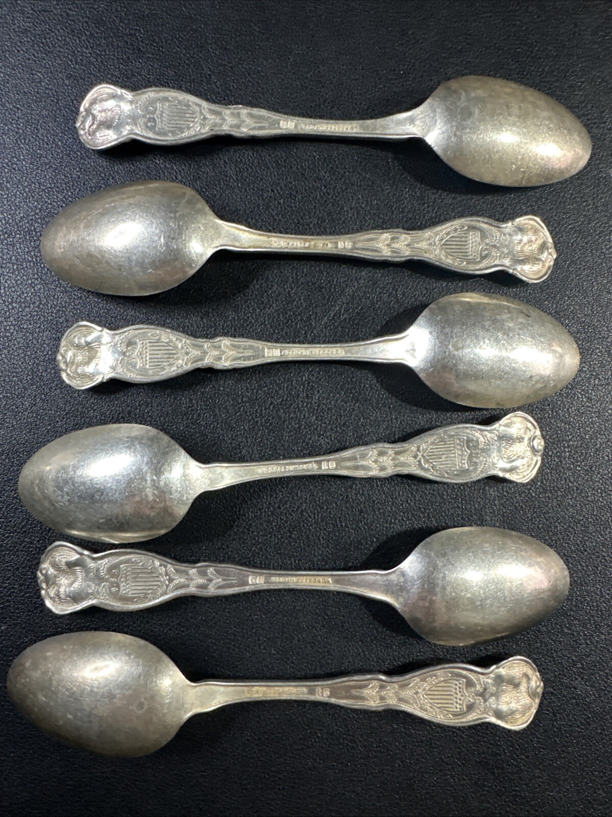 6 VTG WM Rogers International IS Silver Plated State Spoons NYx2, IL, TX, NJ, CA