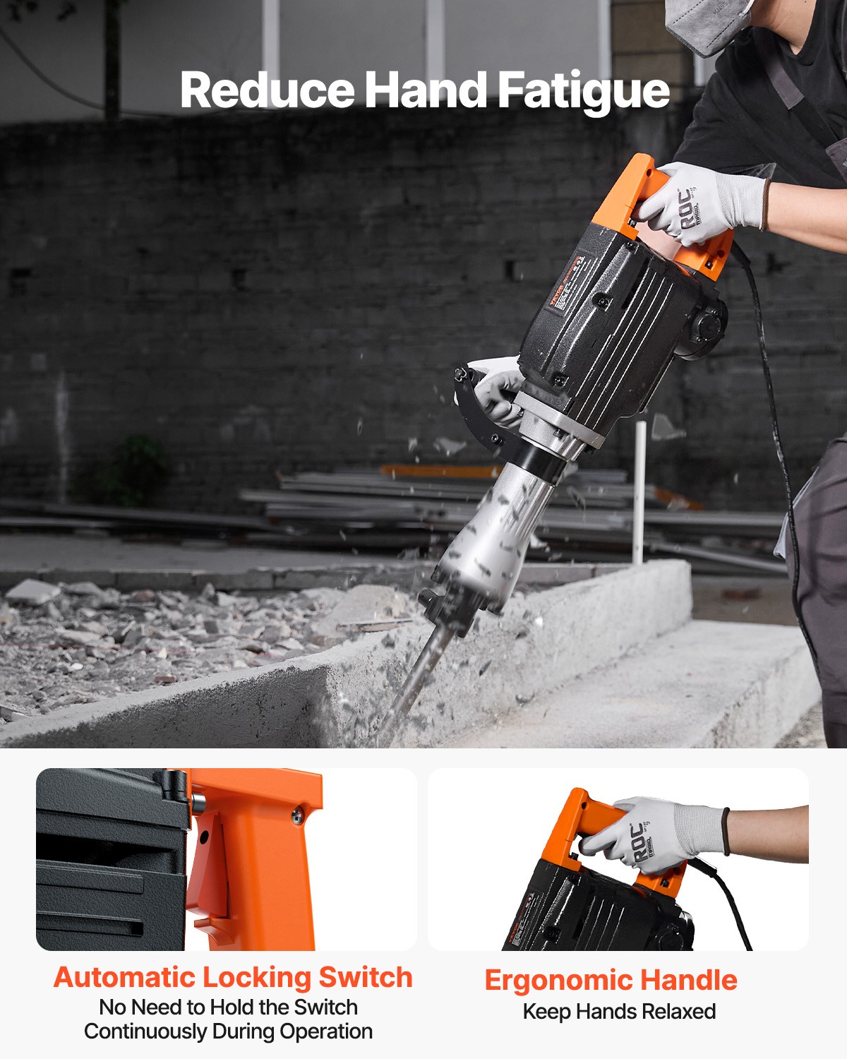 VEVOR 2200W Demolition Jack Hammer Electric Concrete Breaker