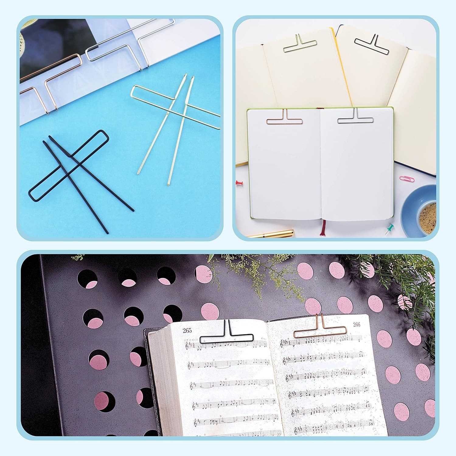 Music Book Metal Clip Pack of 4 Book Page Holder for Reading, 4 Colors Book Open