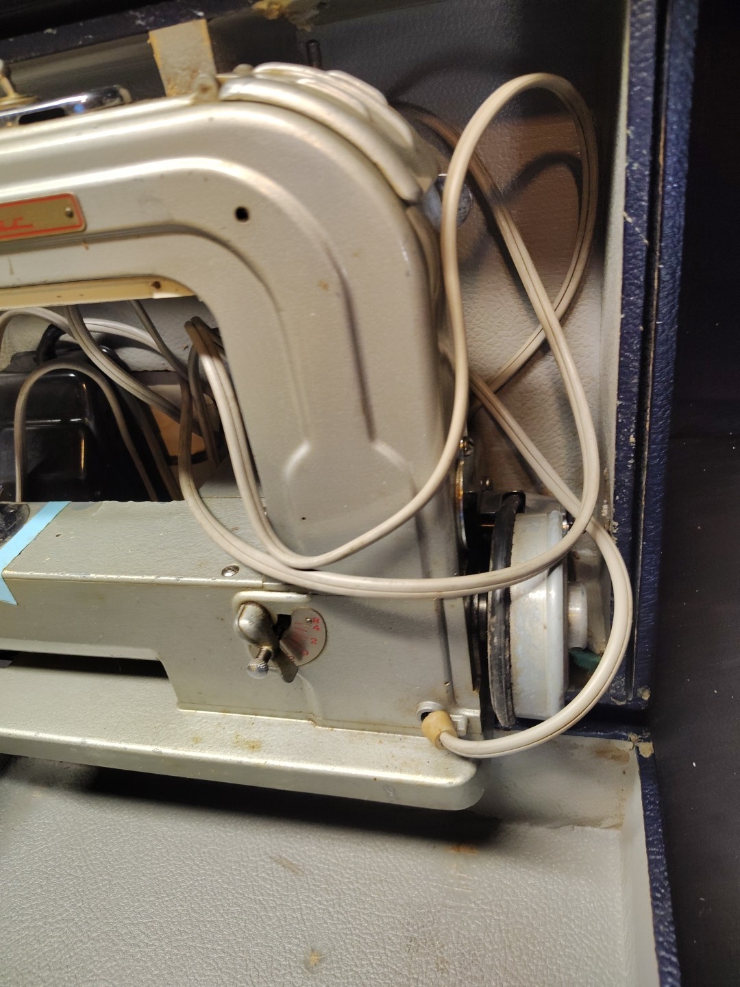 Vintage Portman Sewing Machine Compact Case Pedal Attachments