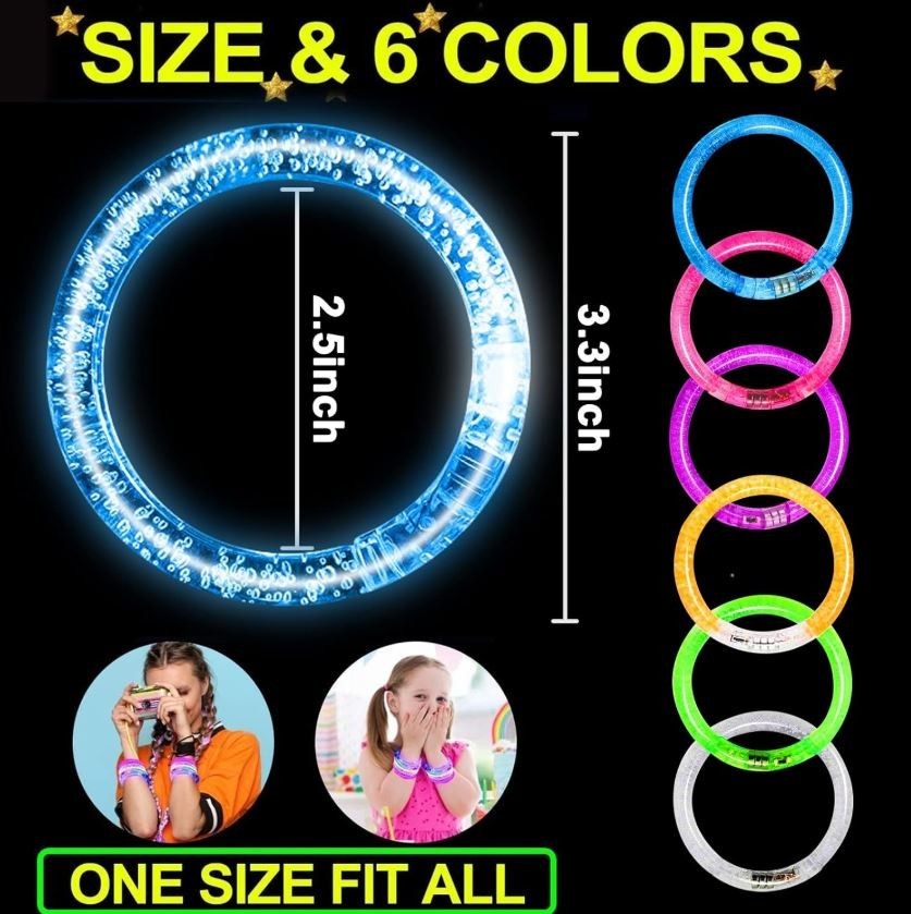 20 Pack LED Light Up Bracelets Glow in The Dark Party Bracelet Favors Adult Kids
