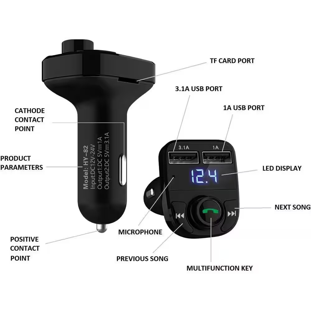 Wireless Bluetooth FM Transmitter Car Charger Handsfree Call Music Adapter Dual