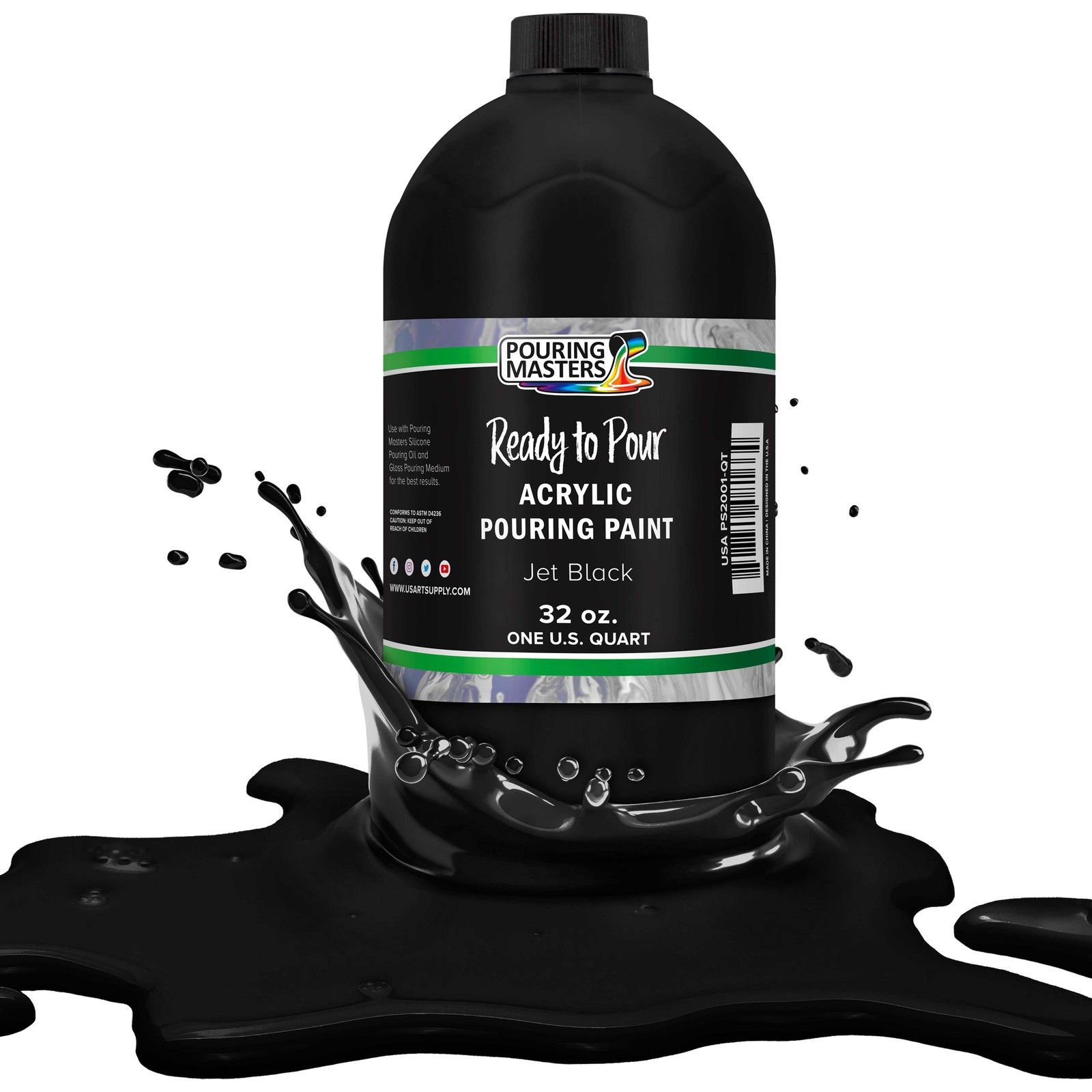 Pouring Masters Jet Black 32oz (Quart) Bottle Water-Based Acrylic Pouring Paint