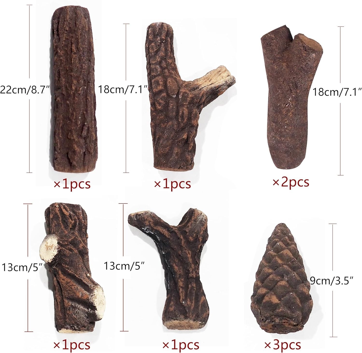 Small Gas Fireplace Logs Set of 9, Fireplace Logs Ceramic Wood Decoration for...