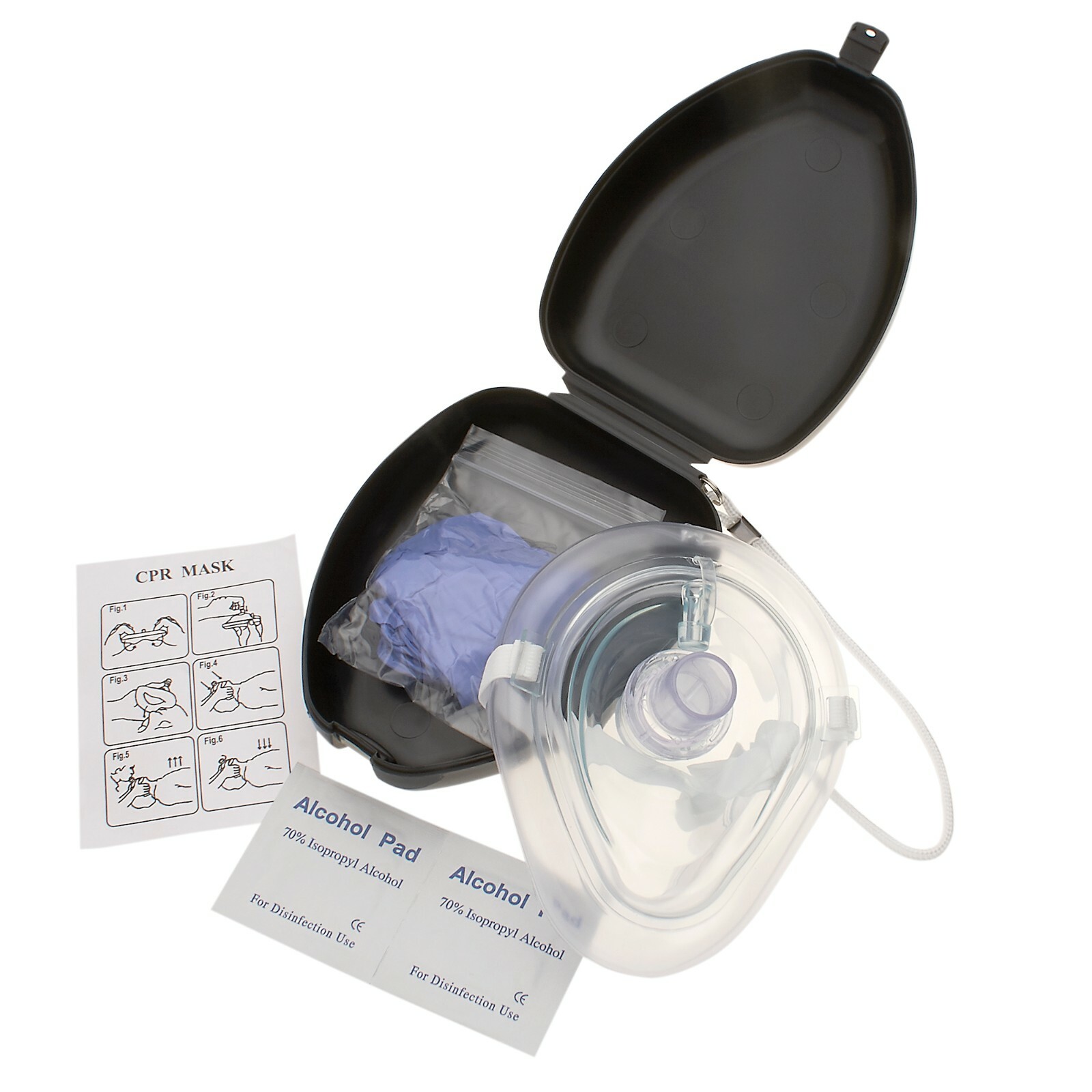 1 Pocket CPR mask in Hard Case - Mask w/O2 with Gloves