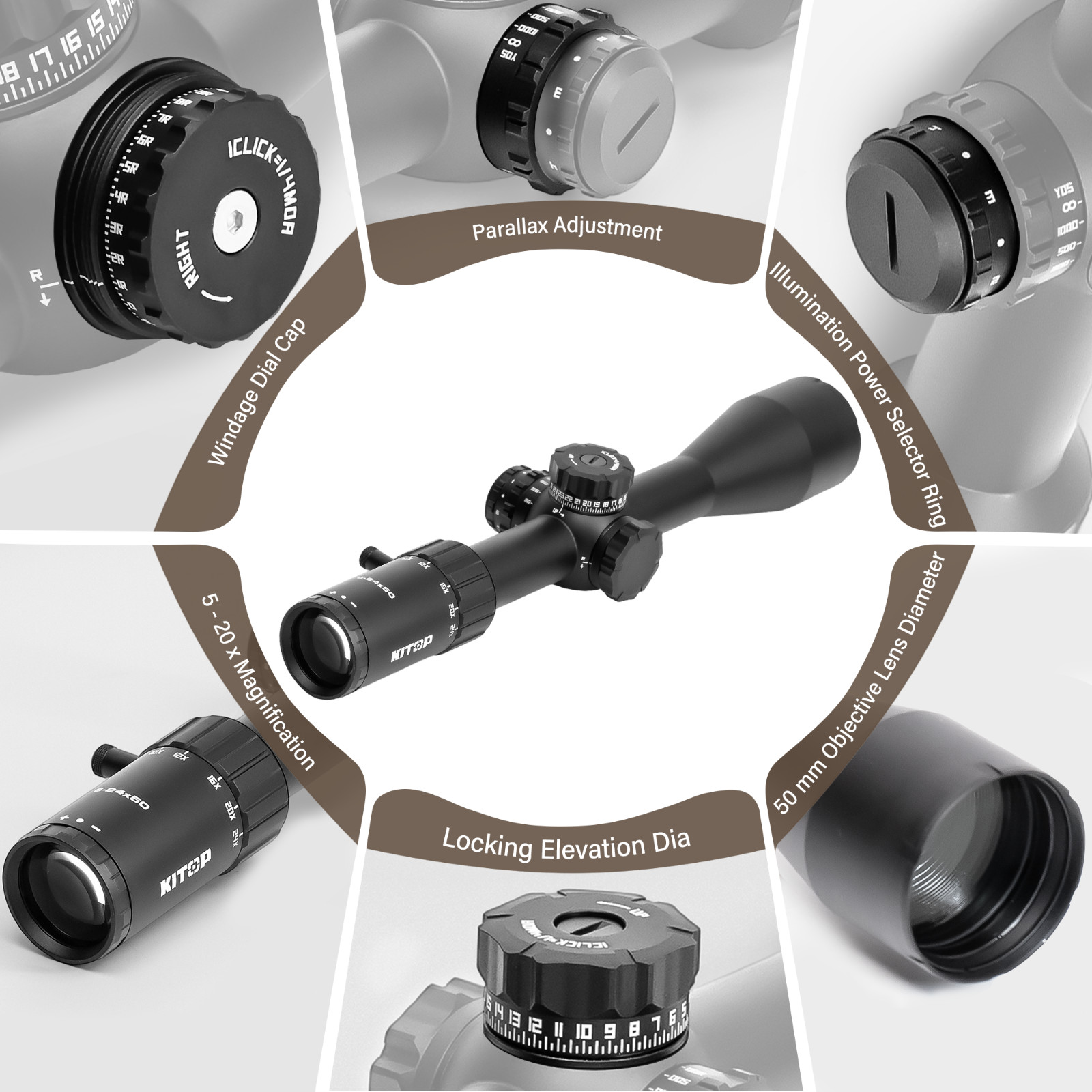 KiTOP Optics 6-24x50mm Crosshair Rifle Scope w/ FFP Illuminated MOA Reticle