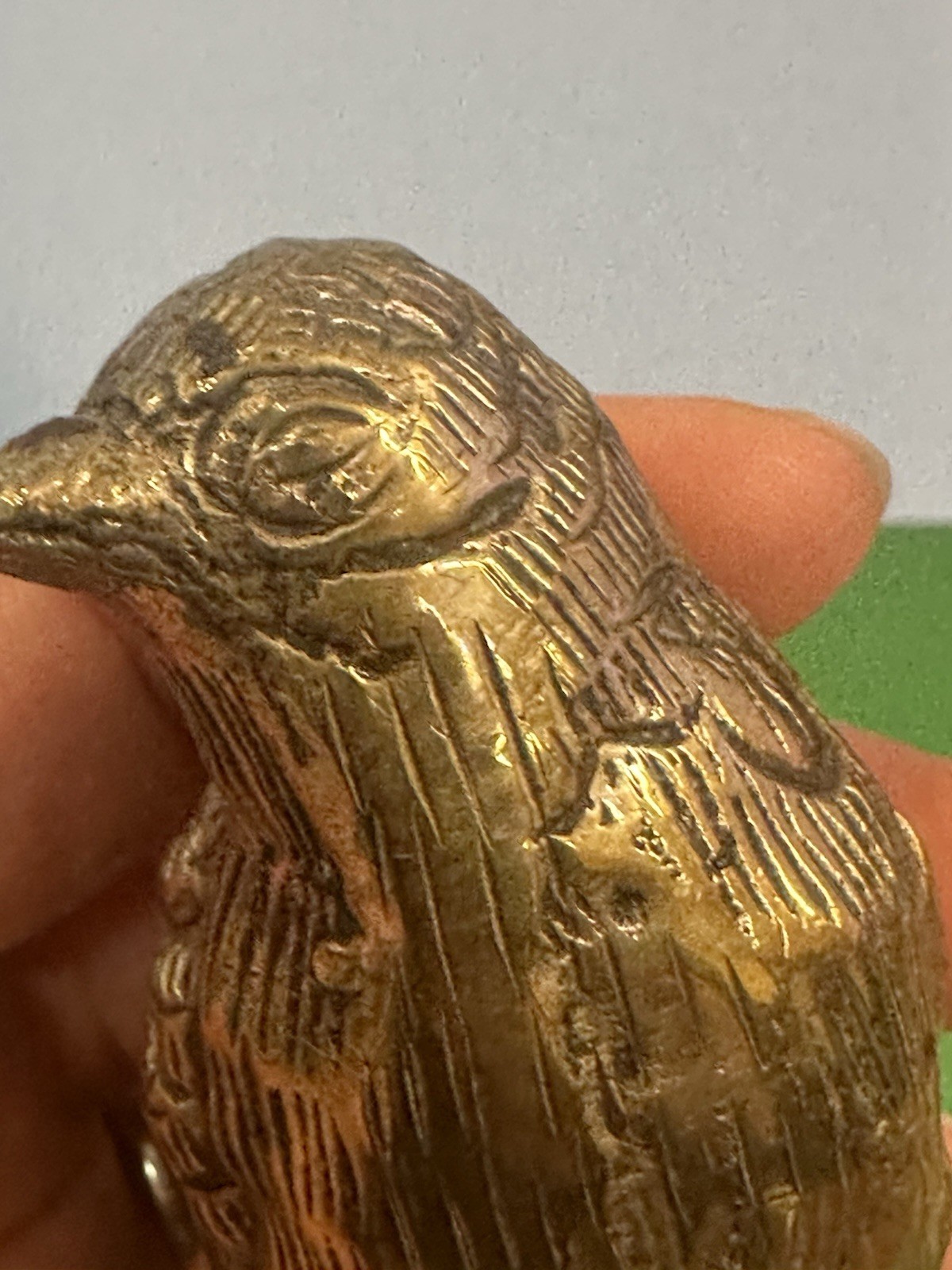 Vintage Solid Brass Bird Ronin? Figurine Peep