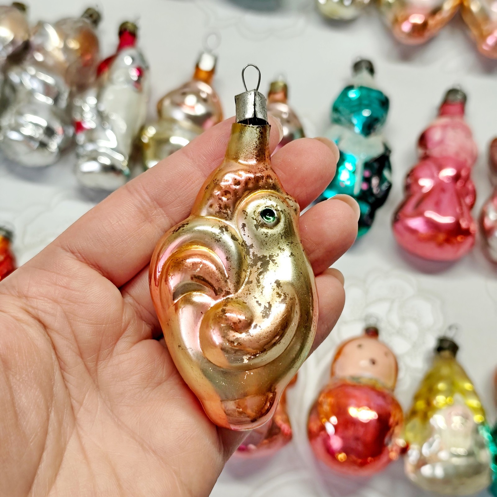 Vintage glass Christmas Ornament character animal decoration soviet USSR №728