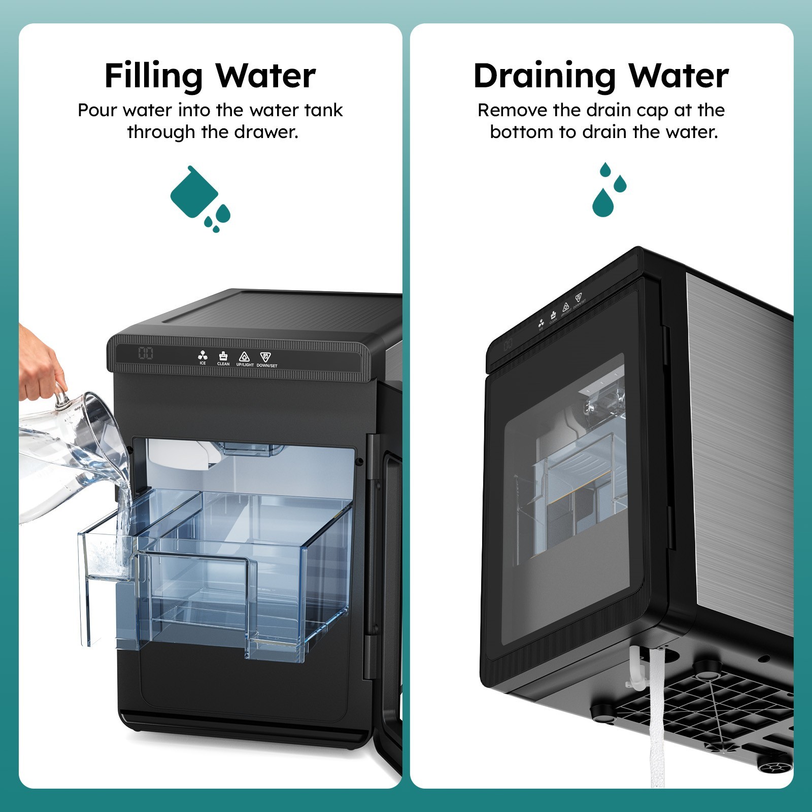 Countertop Ice Maker Clear 3 Cubes Ice Machine 22lbs Daily Output 1.6" Ice Cubes