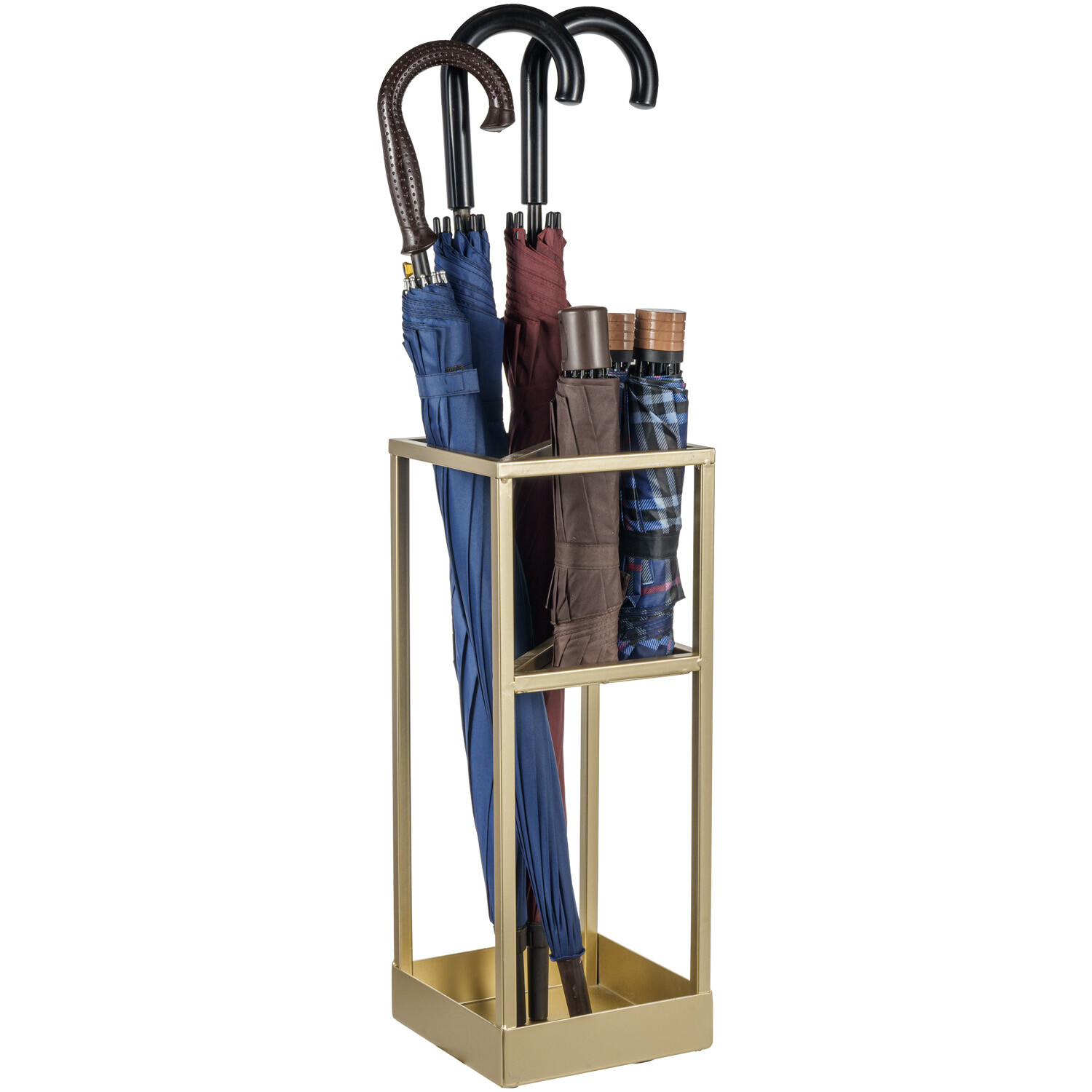 19 Inch Freestanding Entryway Brass Metal Umbrella Stand with Bottom Drip Tray