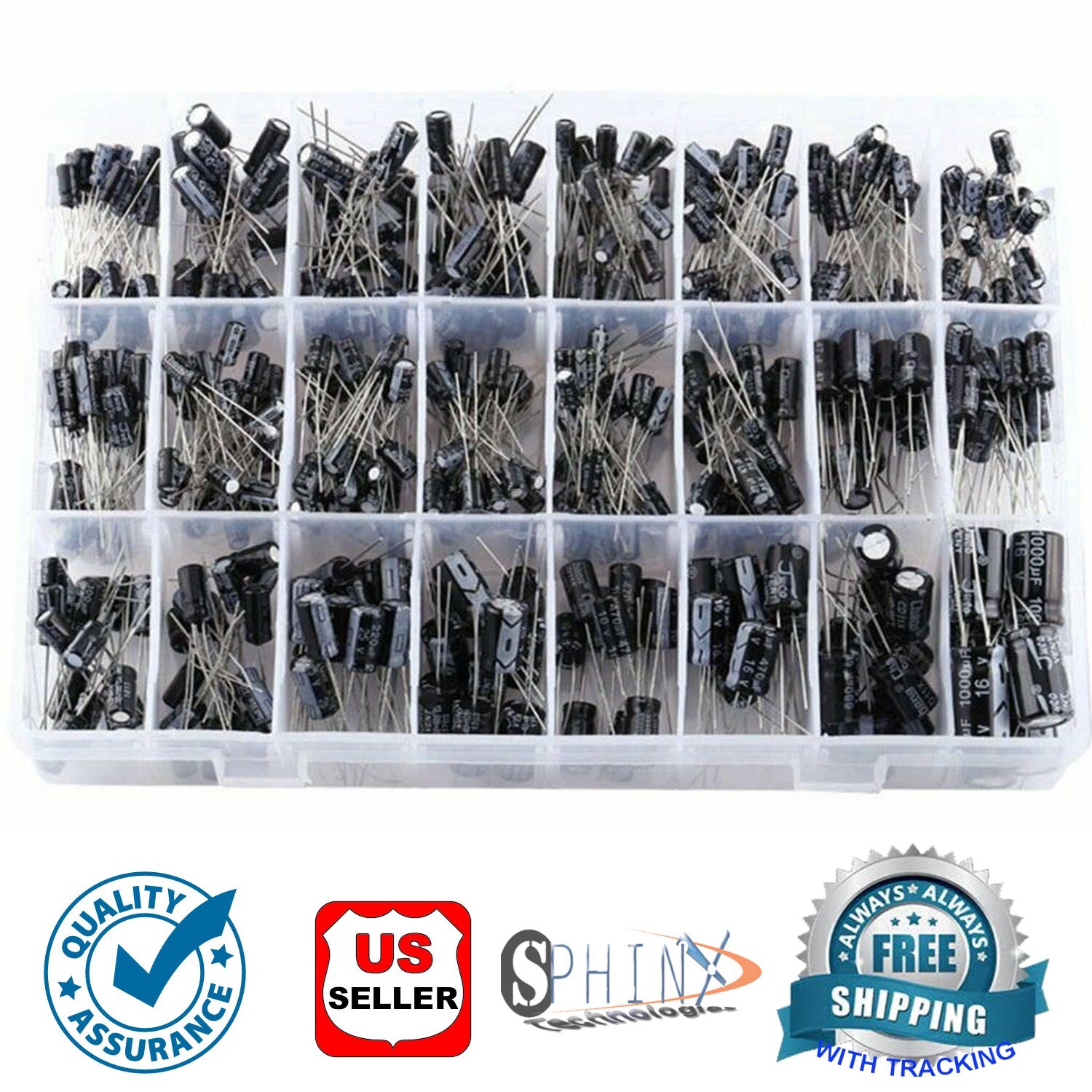 500pc Radial Electrolytic Capacitor Assortment Kit 24 Value 0.1uF-1000uF 10V-50V
