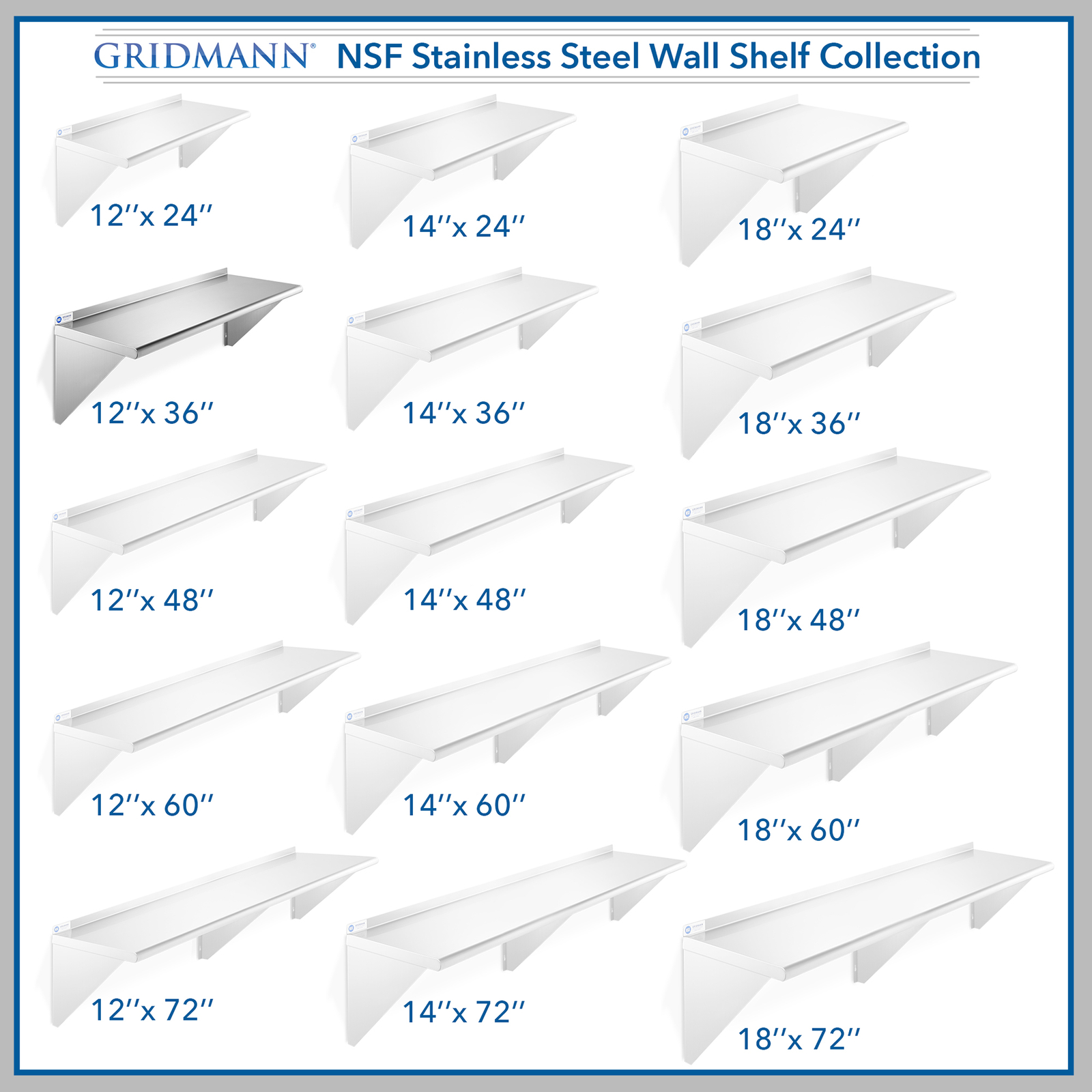 NSF Stainless Steel 12" x 36" Commercial Kitchen Wall Shelf Restaurant Shelving