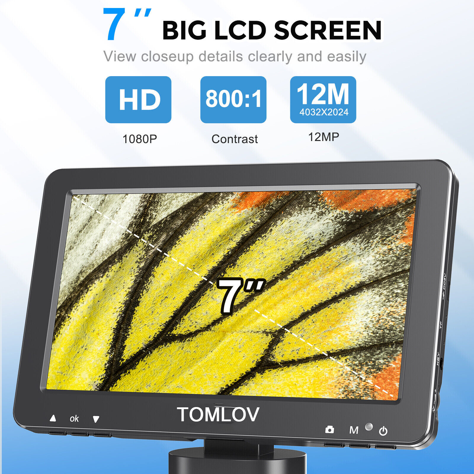 TOMLOV Digital Magnifier 1200X 7'' Coin Microscope camera Soldering Microscope