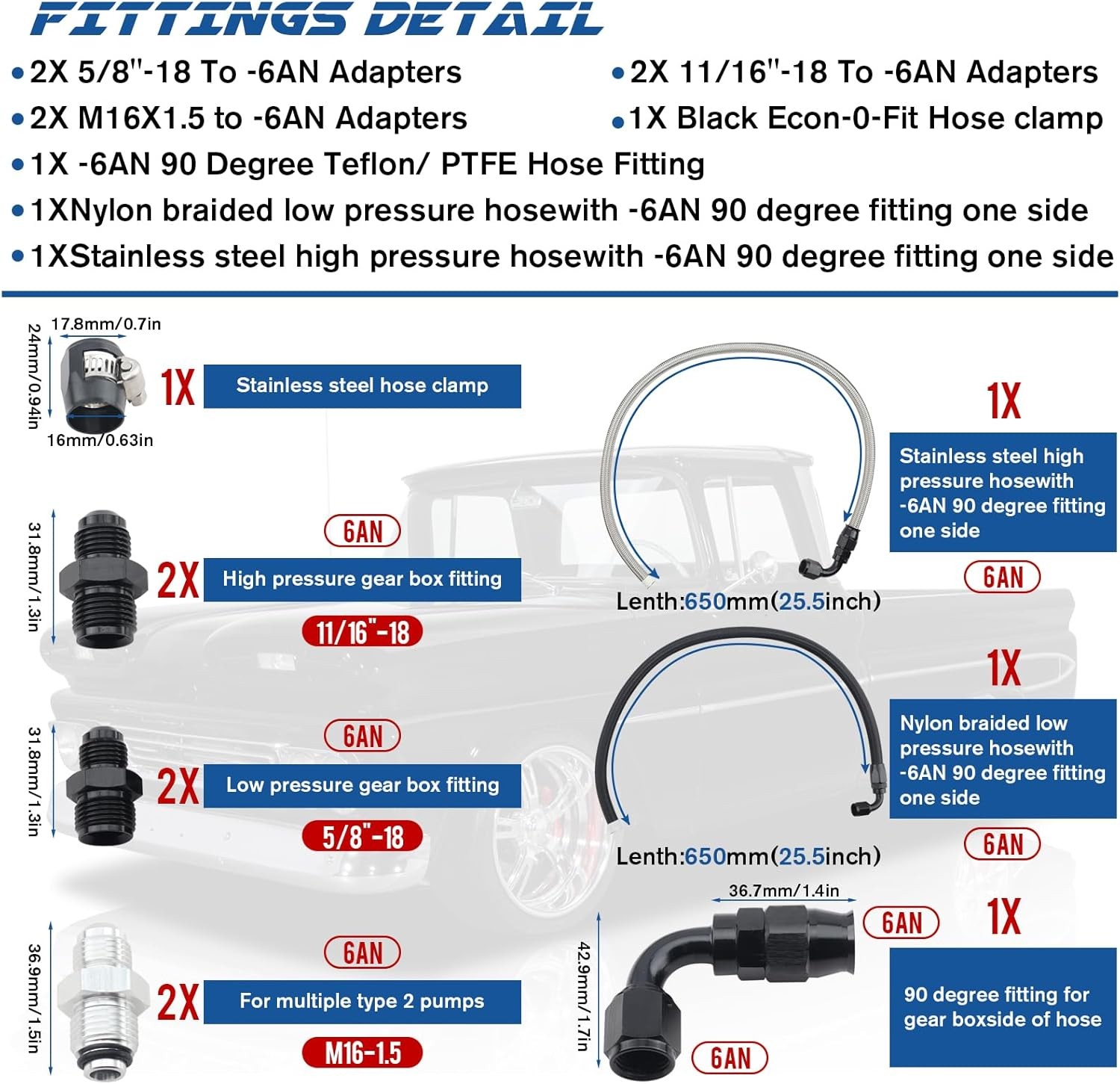 6AN Power Steering Pump Hose Pressure Line Compatible Chevy C10 LS Swap Connect