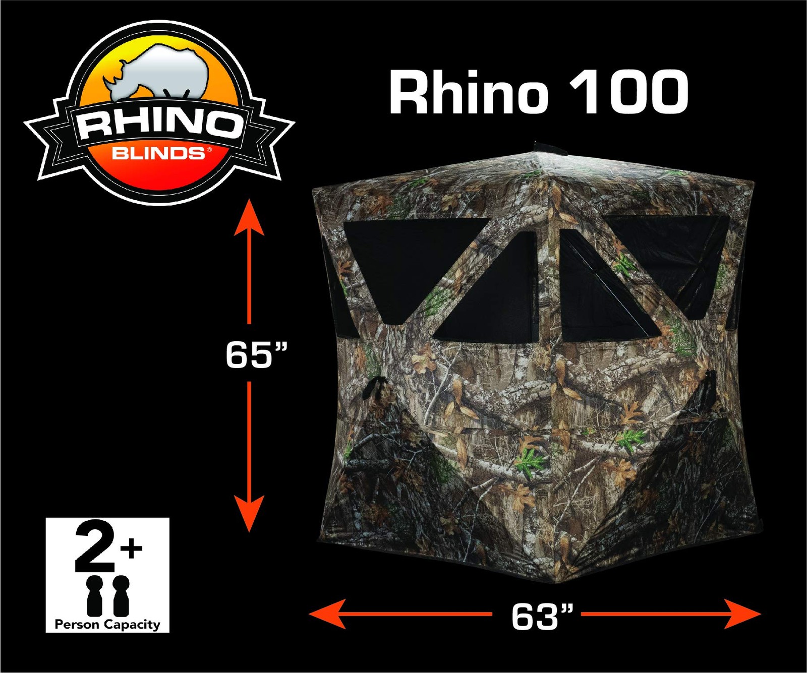Rhino R100-RTE 2 Man, 5 Hub Design with Shoot Through Mesh Windows-Realtree Edge