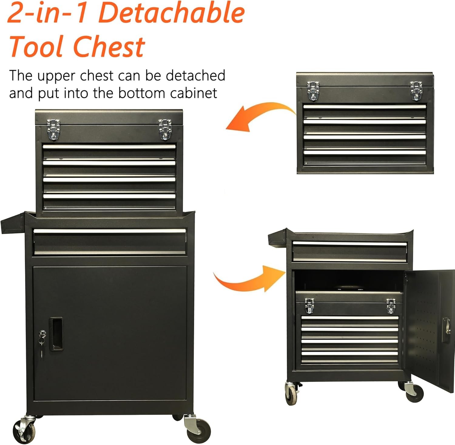 5/8 Drawers Rolling Tool Chest Tool Lock Storage Cabinet Boxes on Wheels Garage