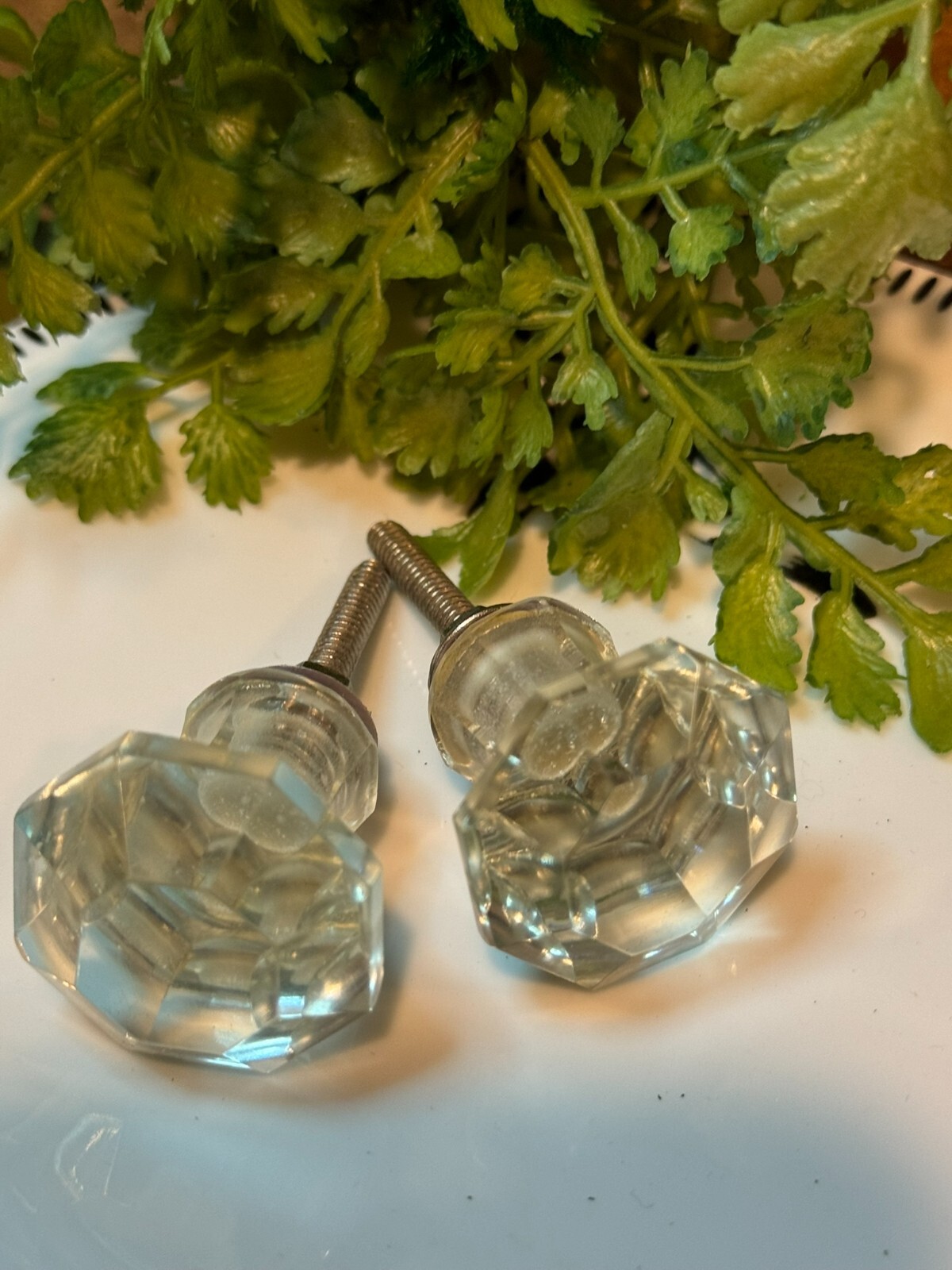 4 Antique Drawer Pull Handle Small Diamond Cut Clear Glass Cabinet Knob Hardware