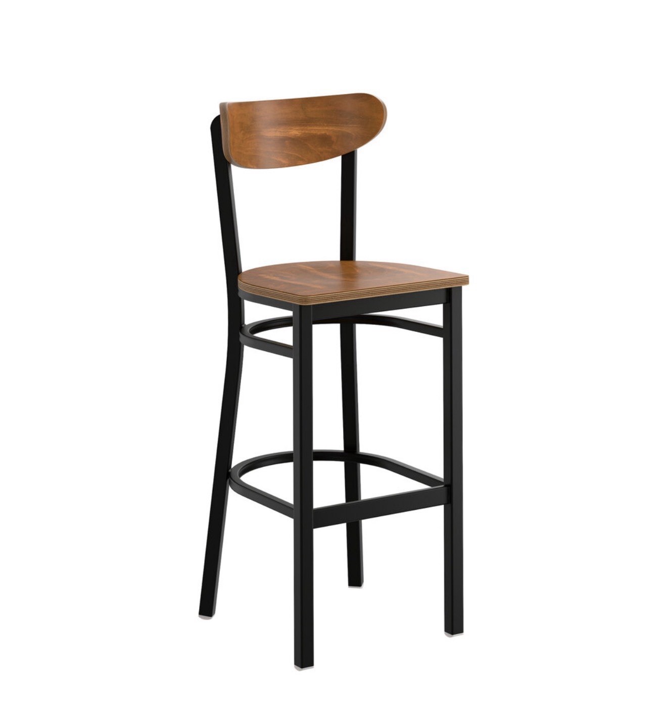 Lancaster Boomerang Bar Stool Black Finish Vintage Wood Seat & Back