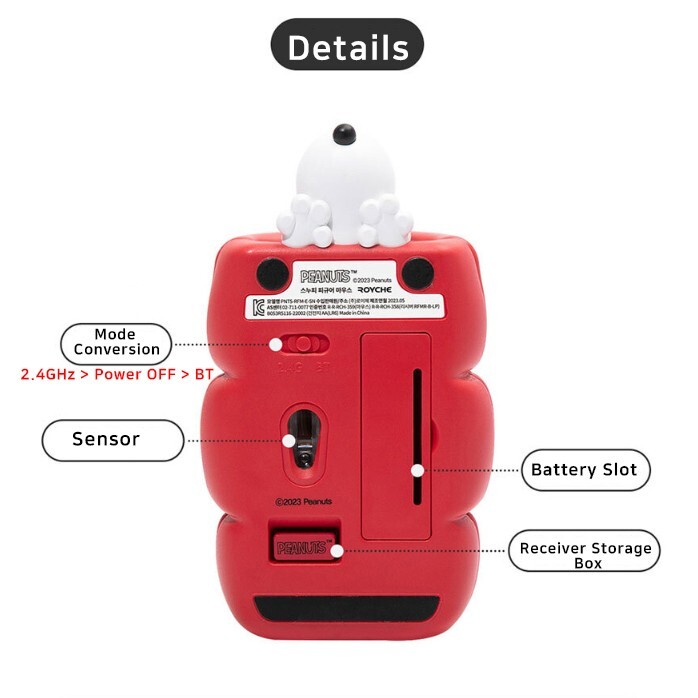 PEANUTS Snoopy Figure Bluetooth + 2.4Ghz Wireless Mouse