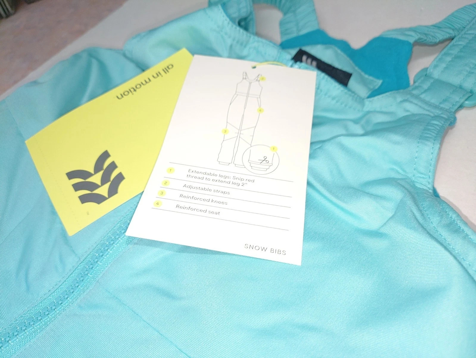 All in Motion Girl's Waterproof Snow Ski Sport Bib Medium 7/8 Teal NWT's