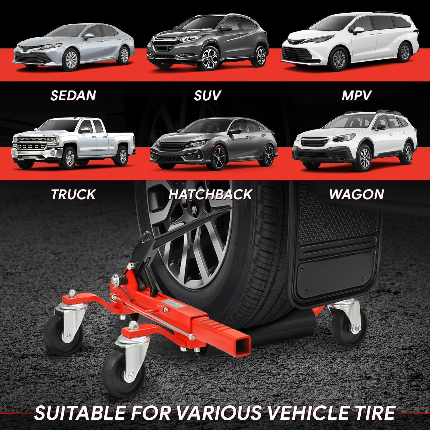 2X Heavy Duty 9" Ratcheting Wheel Dolly Tire Jack Lift Car Positioning 2500 LBS