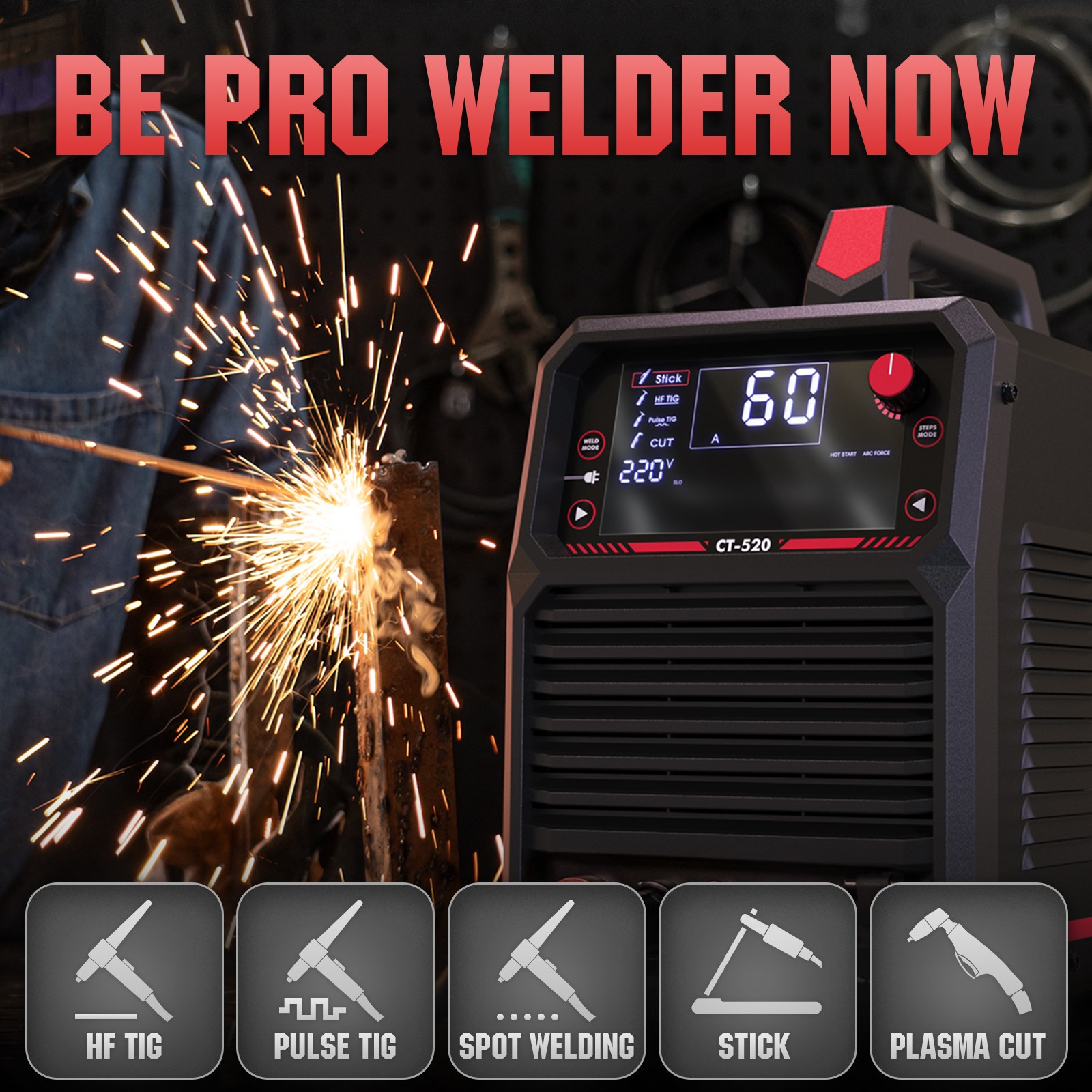 5-in-1 200A TIG/Stick & 50A Plasma Cutter, HF TIG/Pulse/Spot, Dual Voltage