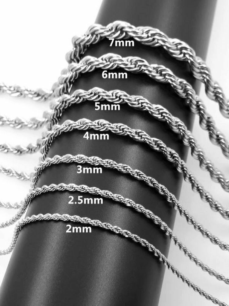 2/2.5/3/4/5/6/7mm 316L Stainless Steel Women Men Rope Chains Necklaces 18-32''