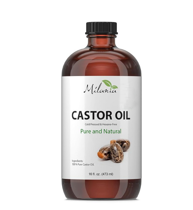 Milania Castor Oil (16oz) - Glass Bottle - Cold Pressed & Hexane-Free.