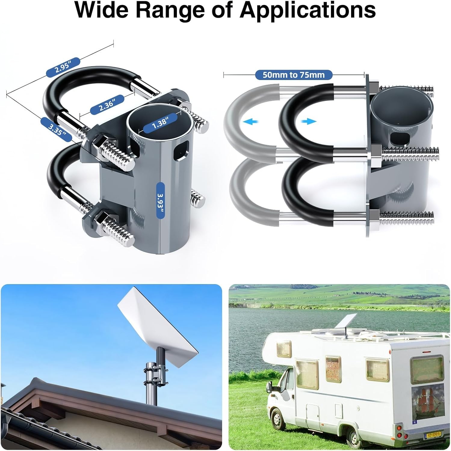 U-Bracket for Starlink Dish Pipe Adapter Mount Vertical Installation, Universal